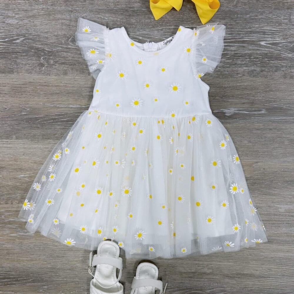 White Dress with Yellow Floral Design